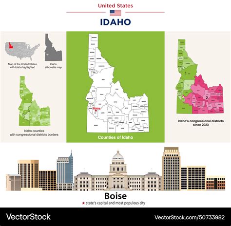 Idaho Counties Map And Congressional Districts Vector Image