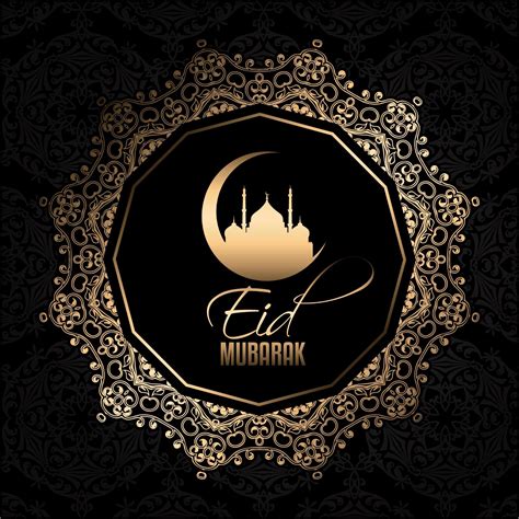 Black Color Design Background Eid Mubarak Greetings Vector