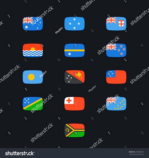 Oceanian Country Flags Vector Icons Set Stock Vector Royalty Free