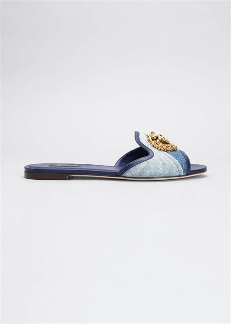 Dolce Gabbana Devotion Crest Flat Slide Sandals Denim Editorialist