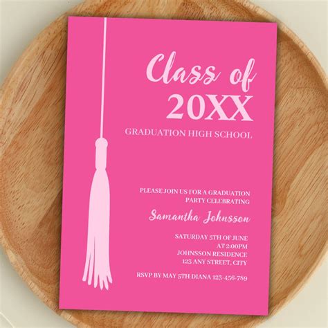 Trendy Pink Feminine 2024 Grad Tassel Graduation Invitation Zazzle【2024】