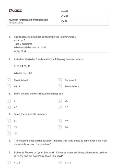 50 Number Patterns Worksheets For 4th Grade On Quizizz Free And Printable