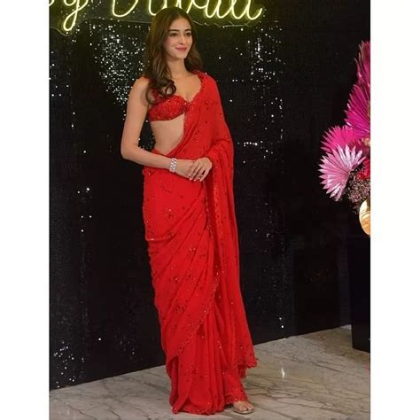 Red Georgette Heavy Sequence Work Party Wear Saree Party Wear Sarees