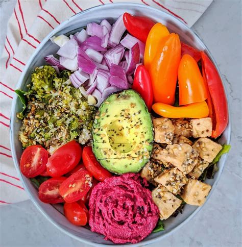 Plant Based Nourish Bowl Tofu Avocado Mini Peppers Red Onions