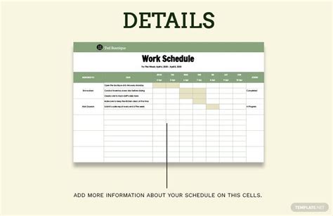 Printable Work Schedule Template in Excel, Google Sheets - Download ...