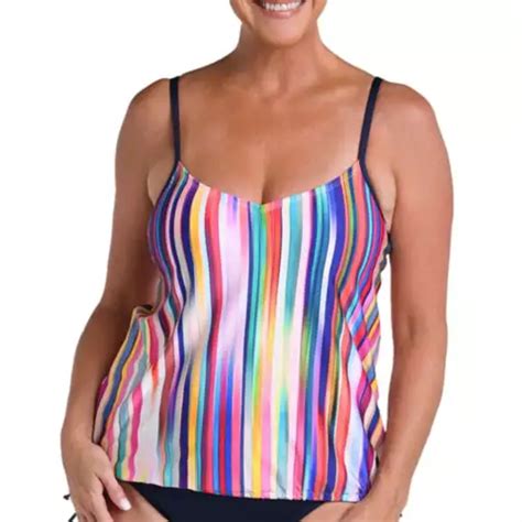 Women S 24th And Ocean Tropics Stripe V Neck Blouson Swim Tankini