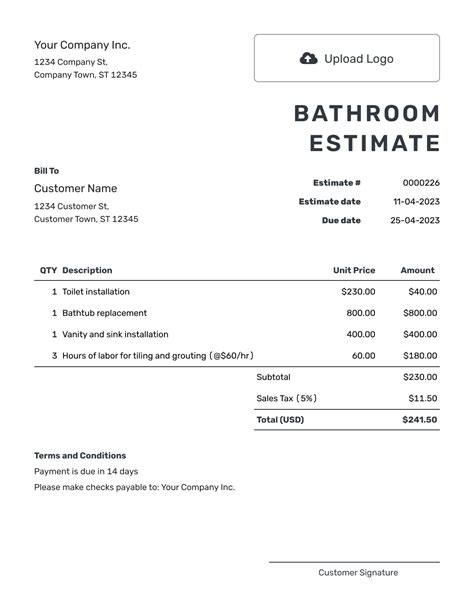 Free Bathroom Estimate Template Docelf