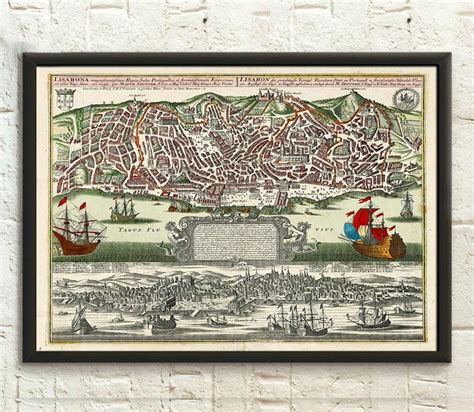 Old Map Of Lisbon 1730 - Lisbon Map Wall Art Portugal Map Lisbon ...