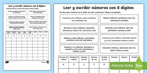 Ficha De Actividad Leer Y Escribir N Meros Con Cifras