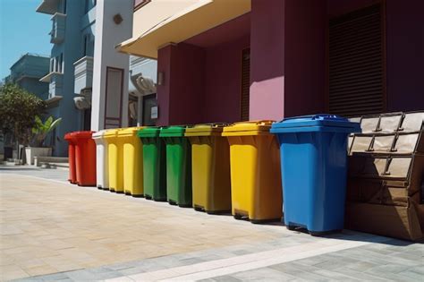 Premium Ai Image Colored Trash Cans For Recycling With The