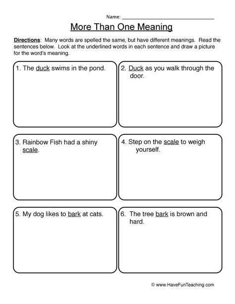 Multi Meaning Words Worksheets