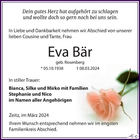 Traueranzeigen Von Eva B R Abschied Nehmen De