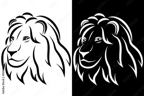 Lion head. Black and white silhouette. Logo. Vector illustration Stock ...