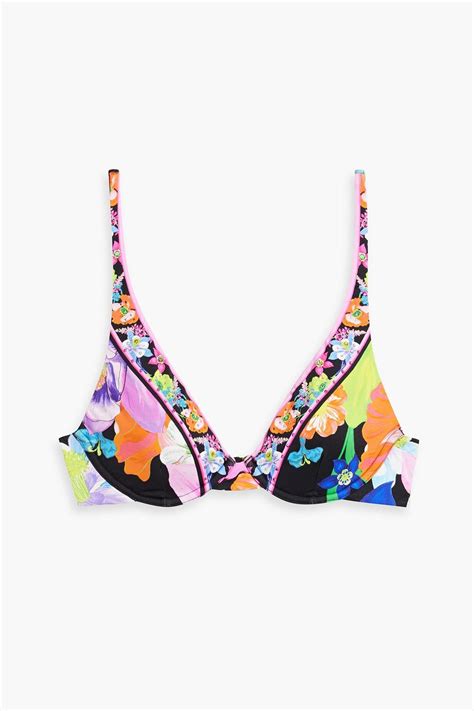 Camilla Crystal Embellished Floral Print Underwired Bikini Top In White Lyst