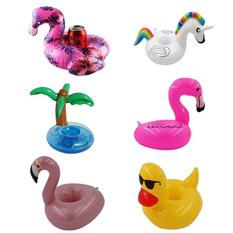 Portavasos inflable con forma de flamenco y unicornio para natación