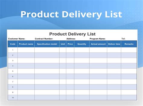 EXCEL of Product Delivery List.xls | WPS Free Templates