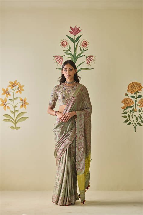 Grey Bandhani Saree Label Anushree