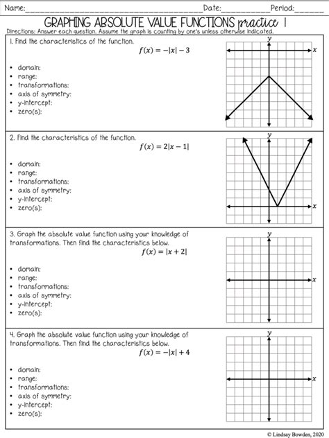 Absolute Value Function Worksheets