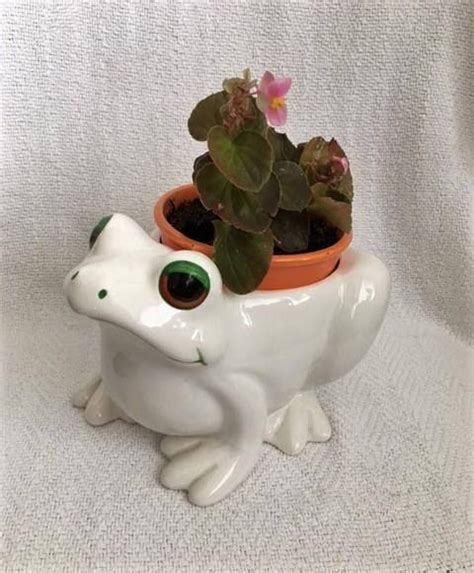 Fitz And Floyd Retired Frog Planter Large White Ceramic Fitz And