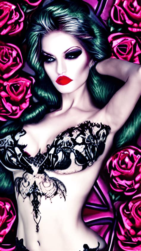 Bombshell Exotic Gothic Woman Lace And Roses Landscape · Creative Fabrica