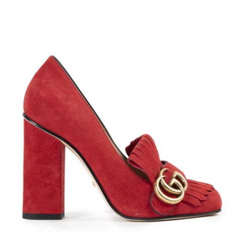 Gucci Marmont Red Suede Pumps Size 35 Labellov Buy And Sell Authentic