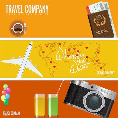 Premium Vector Trendy Air Travel Horizontal Banner With Camera