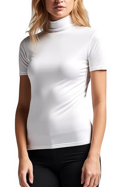 Premium Photo Women39s Mock Neck Short Sleeve Top Generative Ai