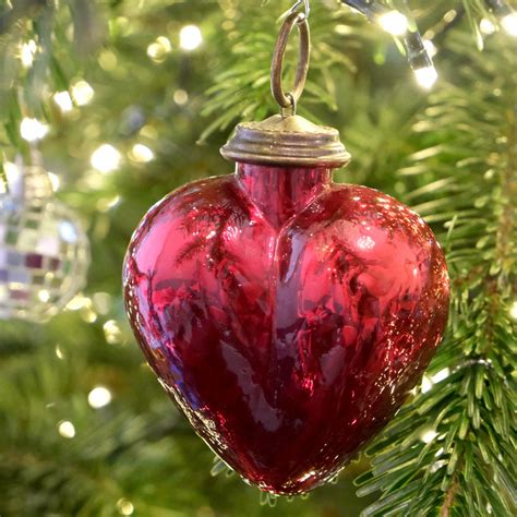 Dark Red Heart Mercury Glass Christmas Ornament La Porte Bonheur