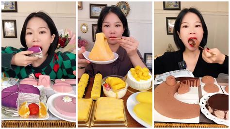 Kwaii Eating Show Mukbang Yummy Cakes Mousse Crepe Mochi Ice