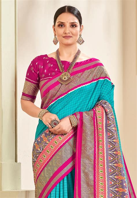 Sky Blue Silk Saree With Blouse 177