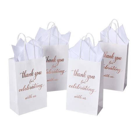 Djinnglory Pack Small White Thank You Paper Gift Bags With Tissue