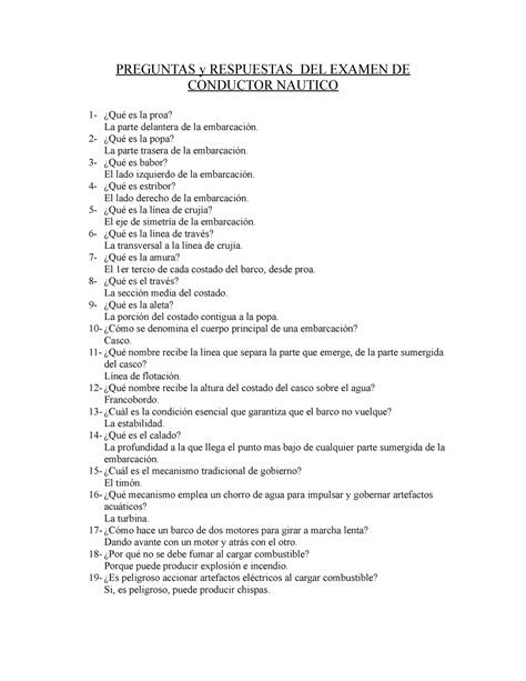 Preguntas Y Respuestas Del Examen De Conductor Nautico Preguntas Y