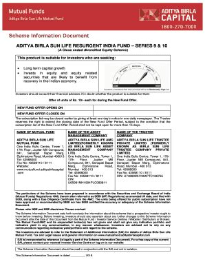 Fillable Online Aditya Birla Sun Life Resurgent India Fund Series