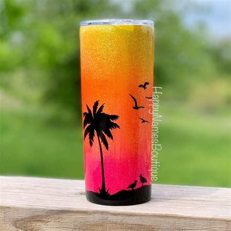 Glitter Beach Sunset Tumbler Beach Silhouette Tumbler Etsy