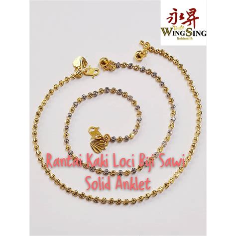 Wing Sing Rantai Kaki Loci Biji Sawi Emas 916 916 Gold Seed Of Love