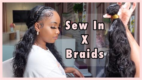 Sew In 2 Feed In Braids Ft Curls Queen Hair YouTube