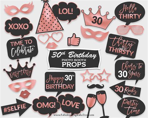 30th Birthday Photo Booth Props Birthday Party Props Black Etsy