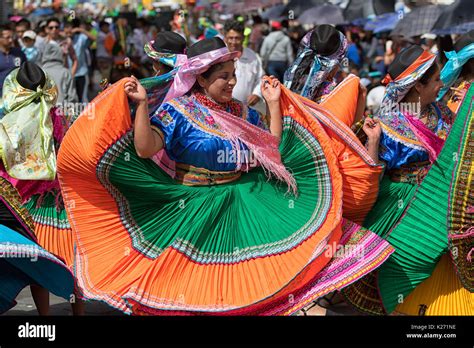 June 17 2017 Pujili Ecuador Female Dancer In Traditional Clothing In