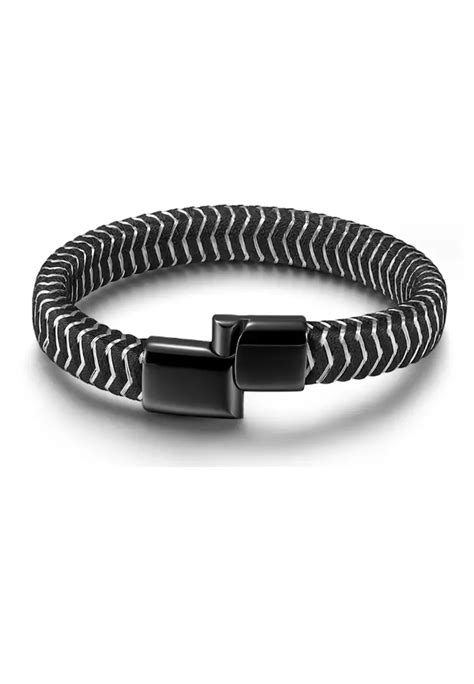 Buy Kings Collection Black And Silver Braided Stainless Steel Magnetic