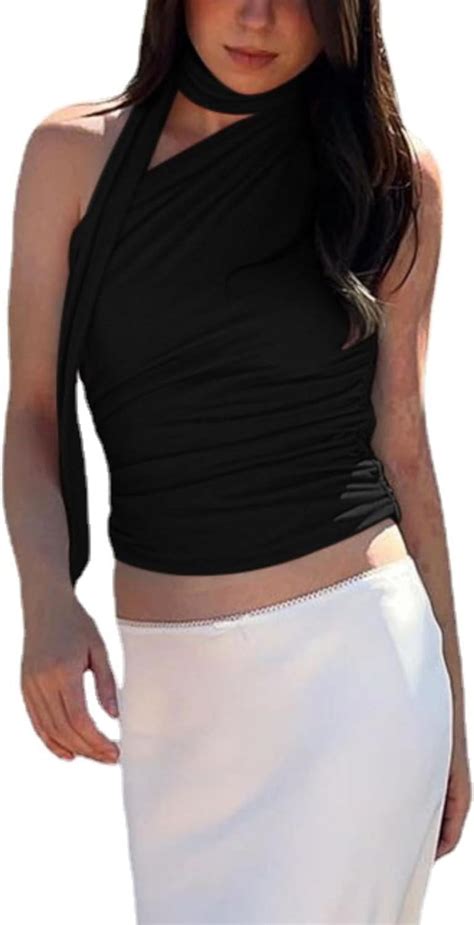 Linyooli Halter Top Y2k Tops Going Out Top Asymmetrical Tops For Women