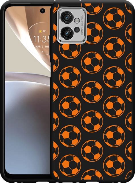 Cazy Hoesje Zwart Geschikt Voor Motorola Moto G32 Orange Soccer Balls