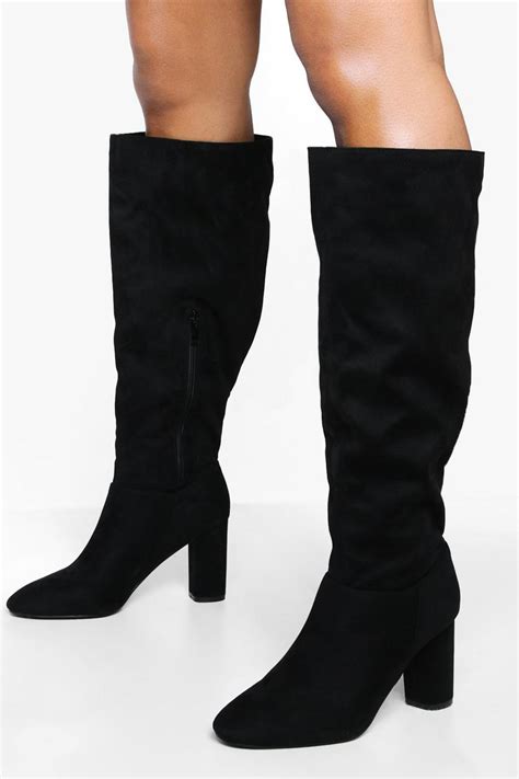 Wide Fit Block Heel Knee High Boots Boohoo Uk