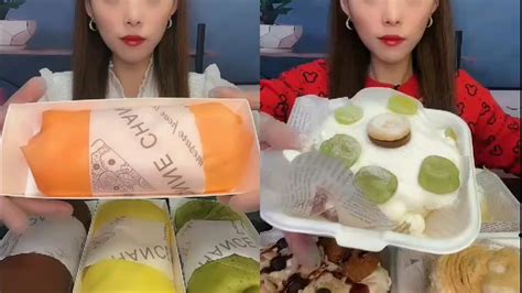 Towel Roll Crepe Cake Mukbang Asmr Eating Mini Cakes Asmr Eating