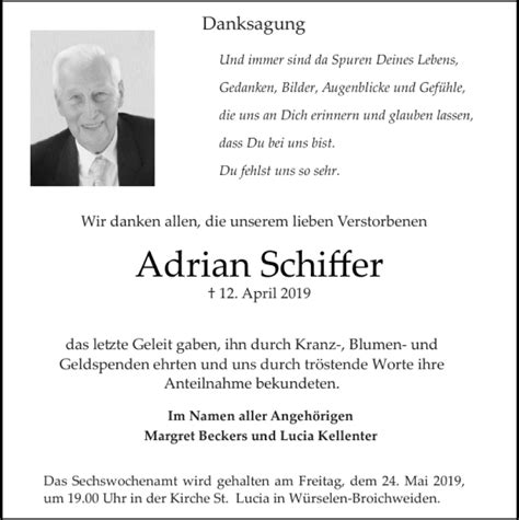 Traueranzeigen Von Adrian Schiffer Aachen Gedenkt