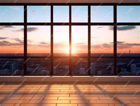 Premium Photo | Golden hour city view from an empty skyscraper room