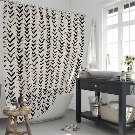 Black And White Shower Curtain Farmhouse Shower Curtain Boho Etsy