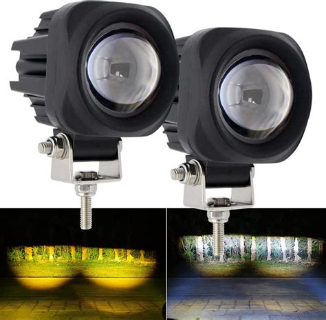 Led Motorcycle Driving Fog Lights Offroad Driving Lights Dual Color Amber White 2pcs