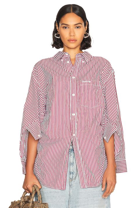 Balenciaga Stripe Swing Twisted Shirt In Burgundy And White Fwrd