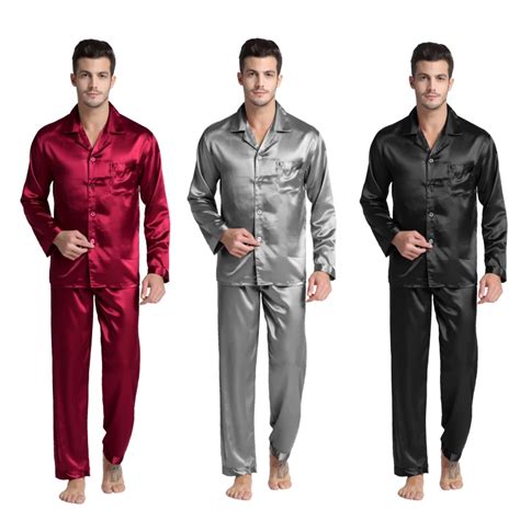 Tonyandcandice Mens Stain Silk Pajama Set Men Pajamas Silk Sleepwear Men