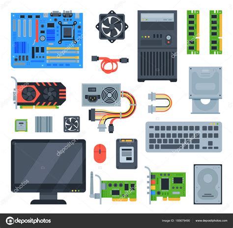 Computer accessories vector pc equipment motherboard memory and ...